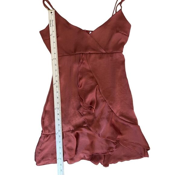 Lucy in the Sky Smooth Satin Orange Rust Ruffle Slip Mini Dress Size S - Picture 11 of 13